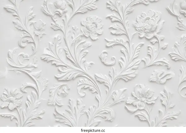 Elegant White Relief Floral Pattern Wallpaper