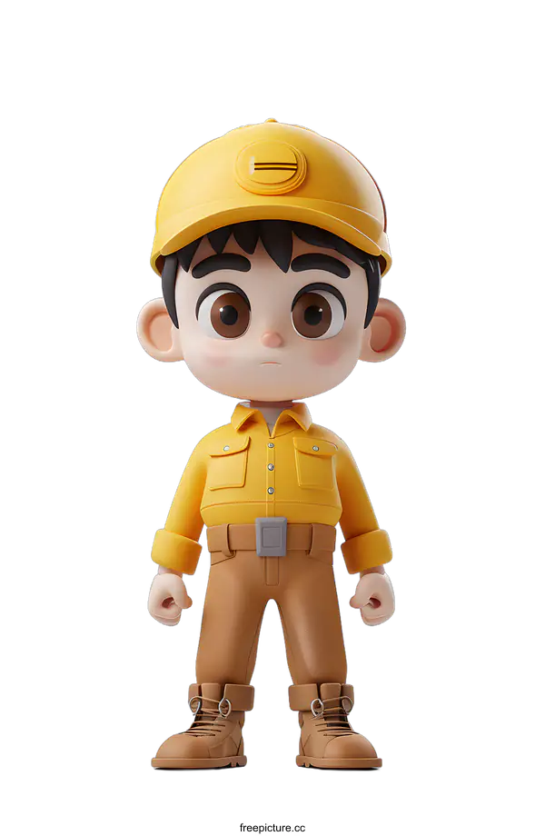 [Transparent Background PNG]Cute Cartoon Boy Wearing Yellow Construction Hat and Clothes