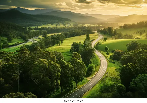 Scenic view of a winding road through the countryside
