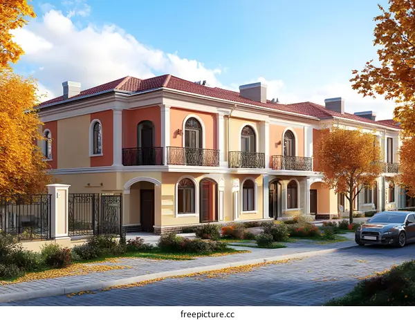 Luxury Townhouses with Autumn Foliage