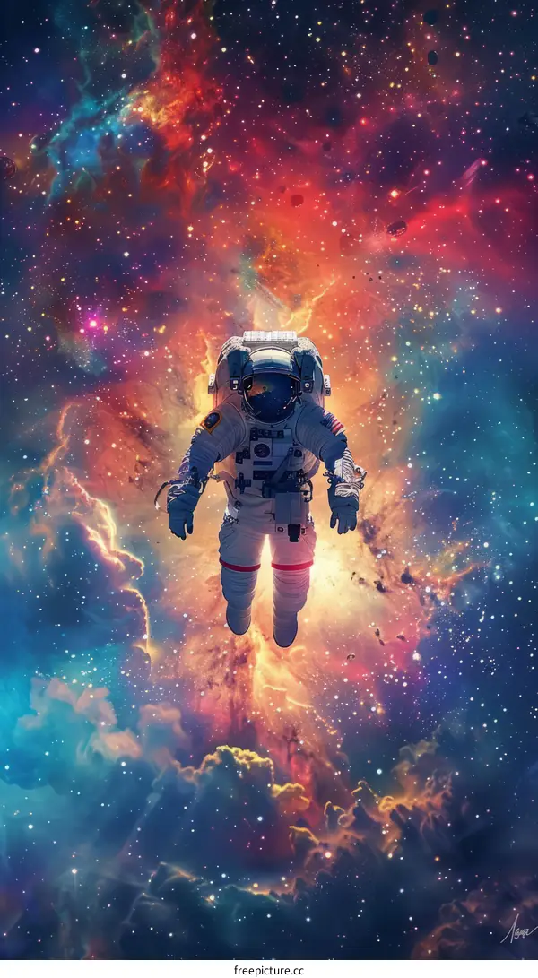 An astronaut in a spacesuit floating in the vastness of space