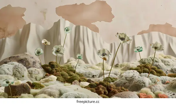 White Flowers in a Green and Brown Landscape