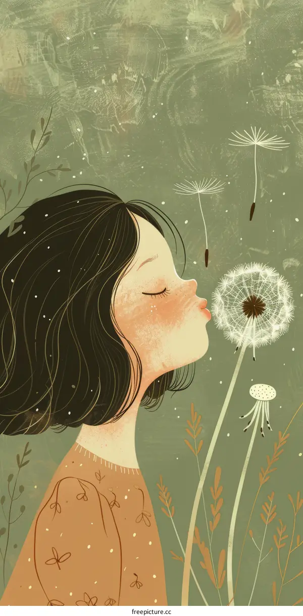 Girl Blowing Dandelion Seeds