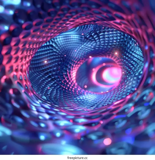 Blue and pink glowing 3D rendering of a tunnel