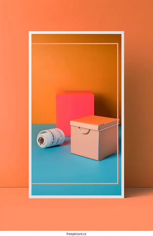 Boxes and Paper on Colored Background