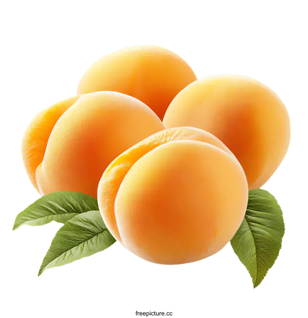 [Transparent Background PNG]Fresh Apricots with Leaves on White Background