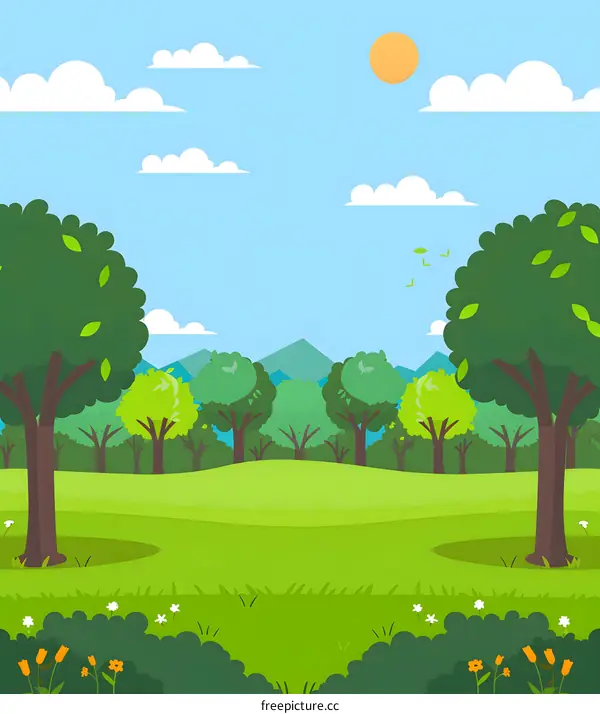 Cartoon Green Forest Landscape Illustration