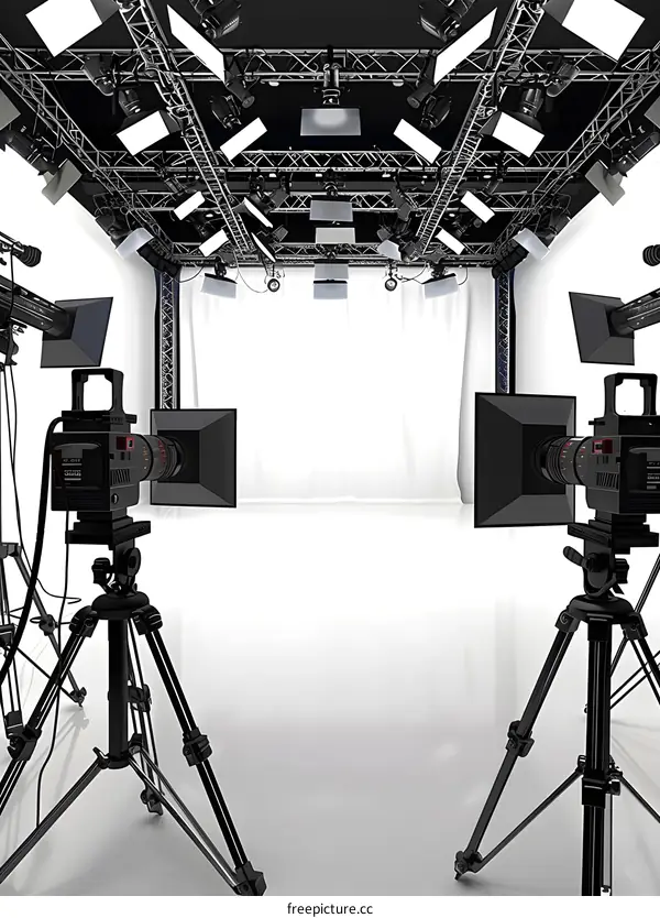 Studio Setup with Two Cameras and Lighting Grid