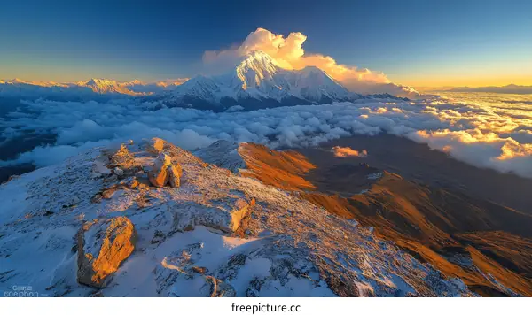 Majestic Mountain Range at Sunrise with Cloudscape