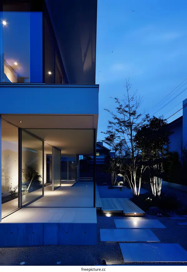 Modern Japanese House Exterior Design with Stone Garden and Wooden Deck