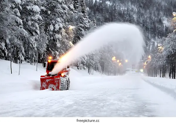 Winter Snow Removal by a Snow Plow Truck