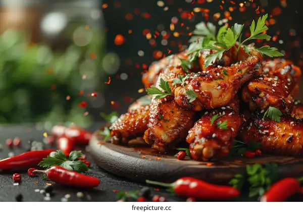 A plate of delicious looking chicken wings with spices and herbs