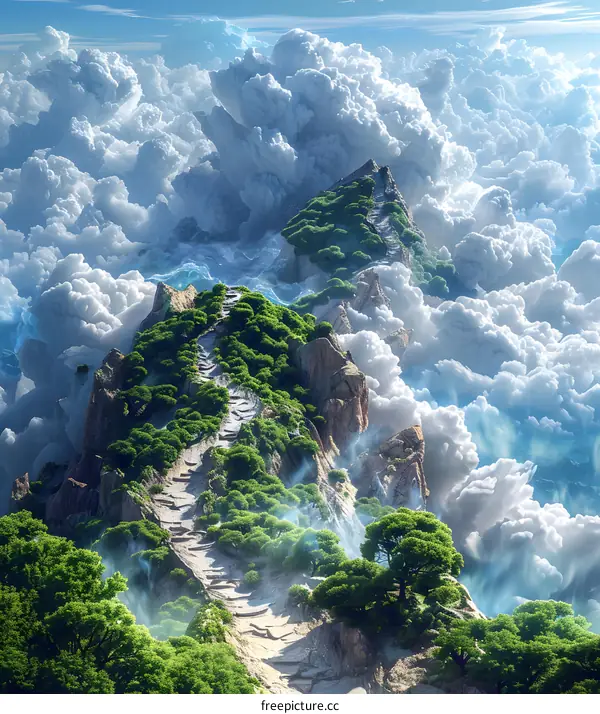 Fantasy mountain landscape with a path leading to the top