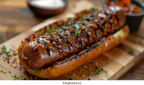 A delicious hot dog with a variety of toppings