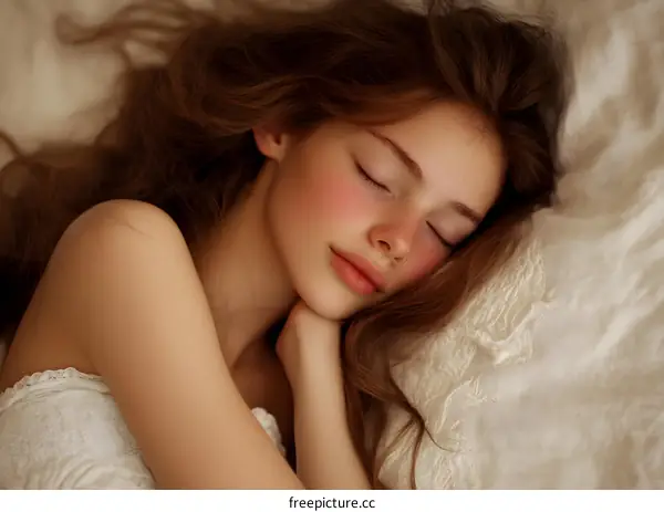 Sleeping Woman with Long Brown Hair