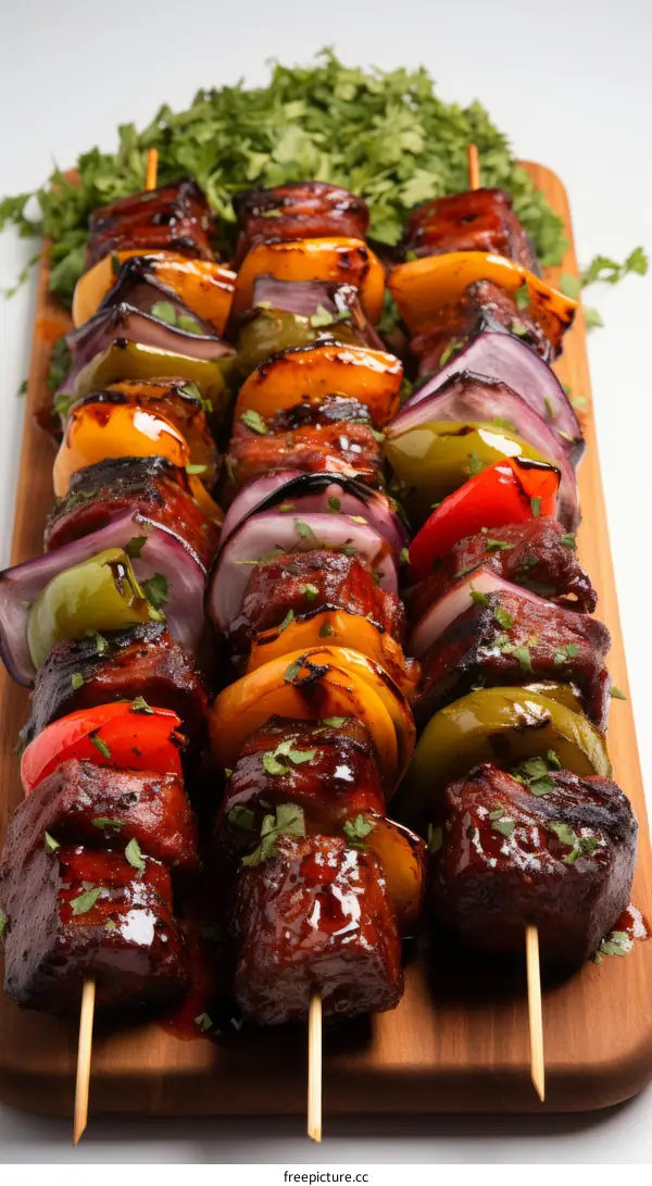 Grilled Beef Skewers with Peppers and Onions