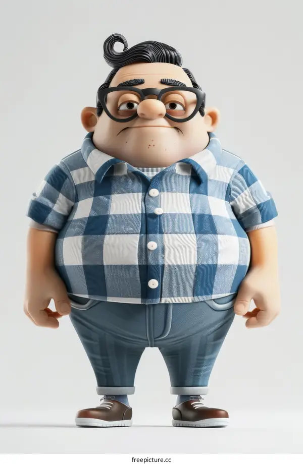 3D cartoon character of a man with glasses and a plaid shirt