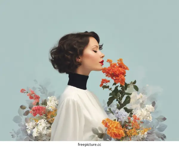 Elegant Woman with Floral Bouquet