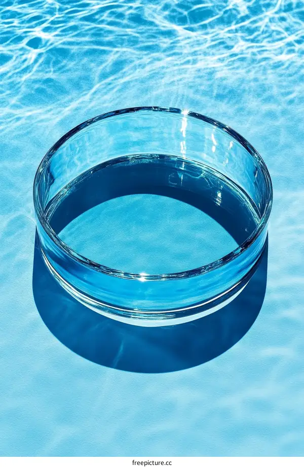 Transparent Bowl of Water on a Blue Surface