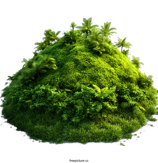 [Transparent Background PNG]Green Lush Tropical Island 3D Render