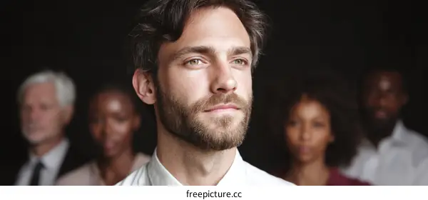 Diverse Group Portrait with Focused Man