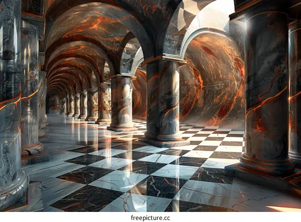 A Majestic Architectural Fantasy Hallway