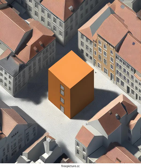 Orange Building In A City Of Grey Buildings