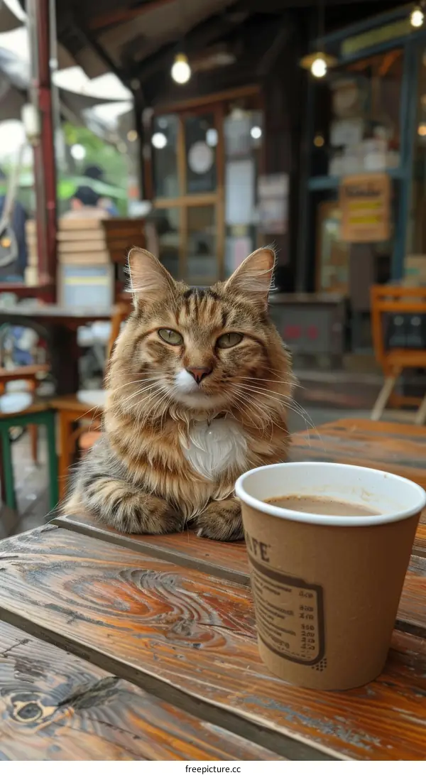 Cat sitting at a table in a cafe