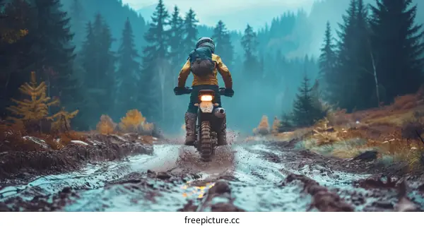 Man riding dirt bike through forest