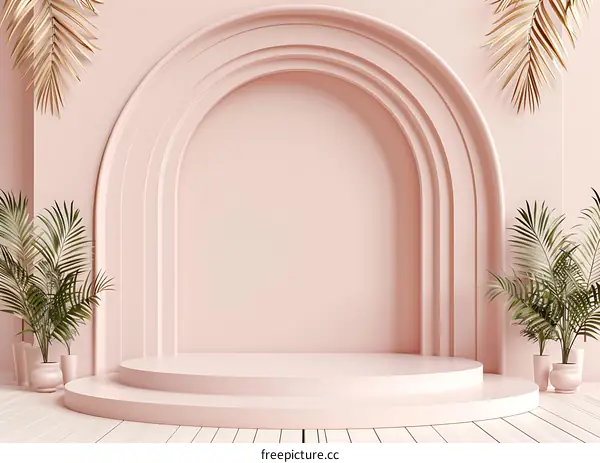 Pink Arch Background with Plants for Product Display