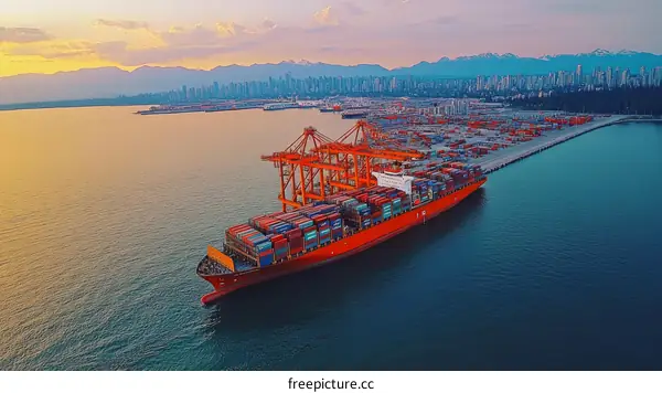 Aerial View of Cargo Ship at Port