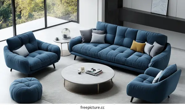 Modern Living Room Set with Sofa and Armchairs