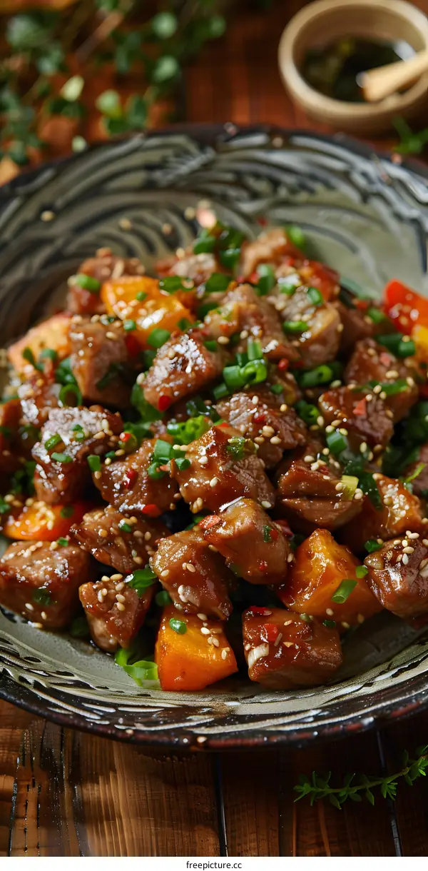 Stir Fried Beef with Sesame Seeds and Green Onions