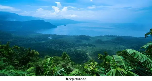 Panoramic View of Tropical Forest and Ocean
