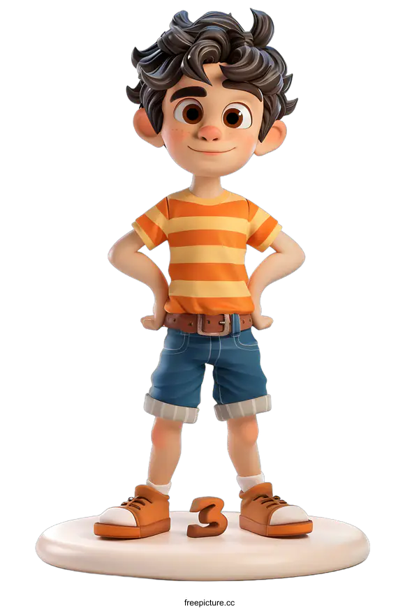 [Transparent Background PNG]3D Cartoon Boy Standing with Hands on Hips