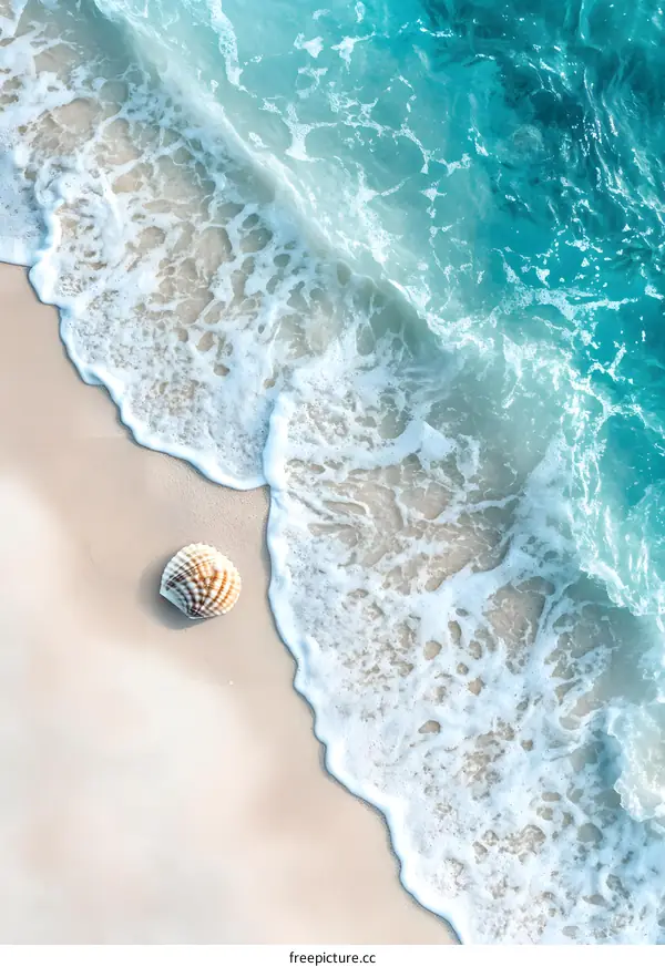 Seashell on the Sandy Beach with Turquoise Water