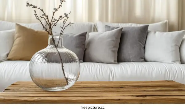 Modern Living Room Decor with Vase and Cushions