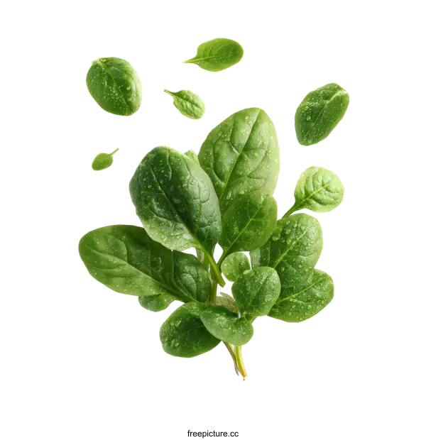 [Transparent Background PNG]Fresh Spinach Leaves with Water Droplets