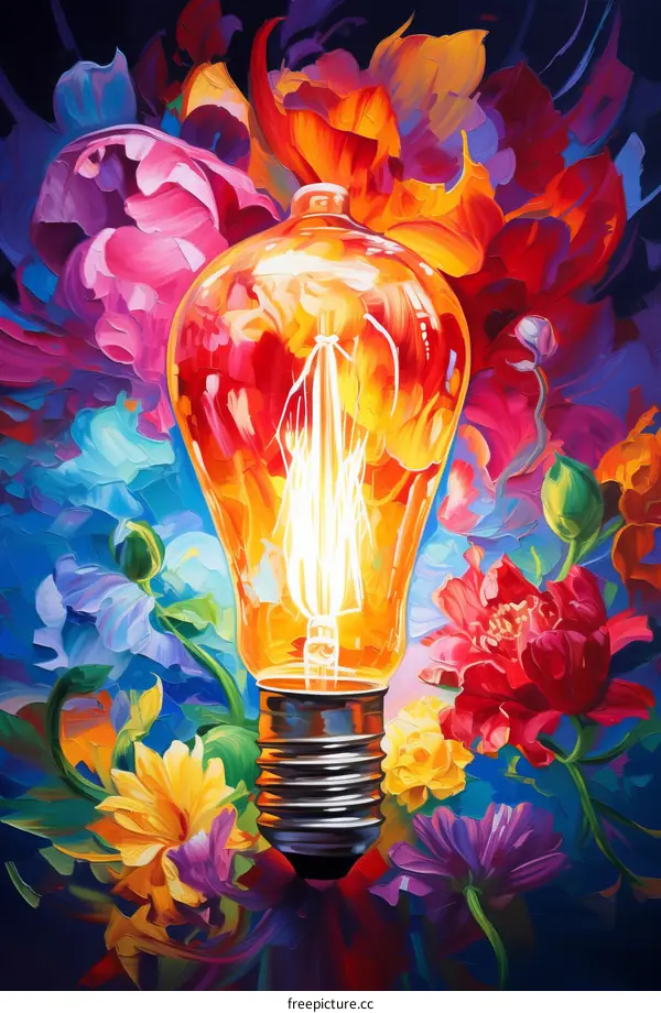 Light bulb with colorful floral background
