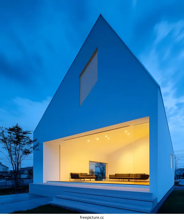 Modern White House with Geometric Window Design