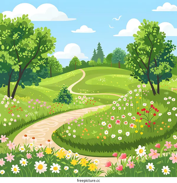 Summer Path Through Blooming Meadow