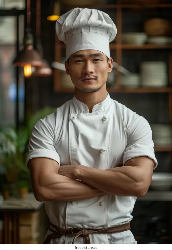 Confident Asian Chef in Restaurant Kitchen