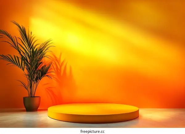 Warm Orange Product Display Background with Plant