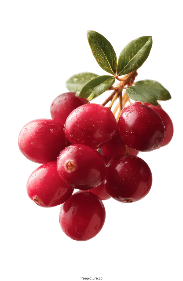 [Transparent Background PNG]Closeup of Fresh Cranberries on Branch