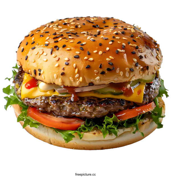 [Transparent Background PNG]yummy beef burger with fresh vegetables