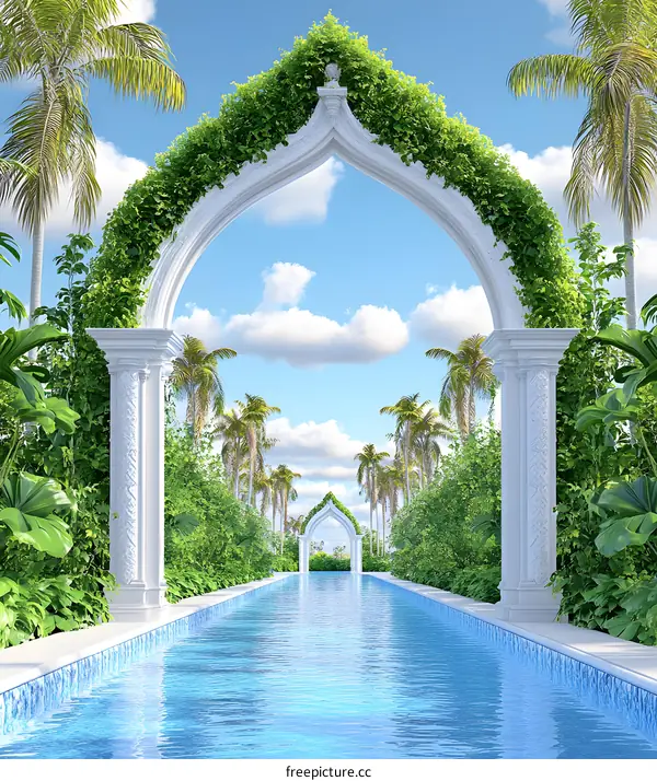 Tropical Paradise Pool With Archway Entrance