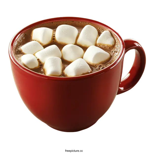 [Transparent Background PNG]Hot Chocolate with Marshmallows in a Red Mug