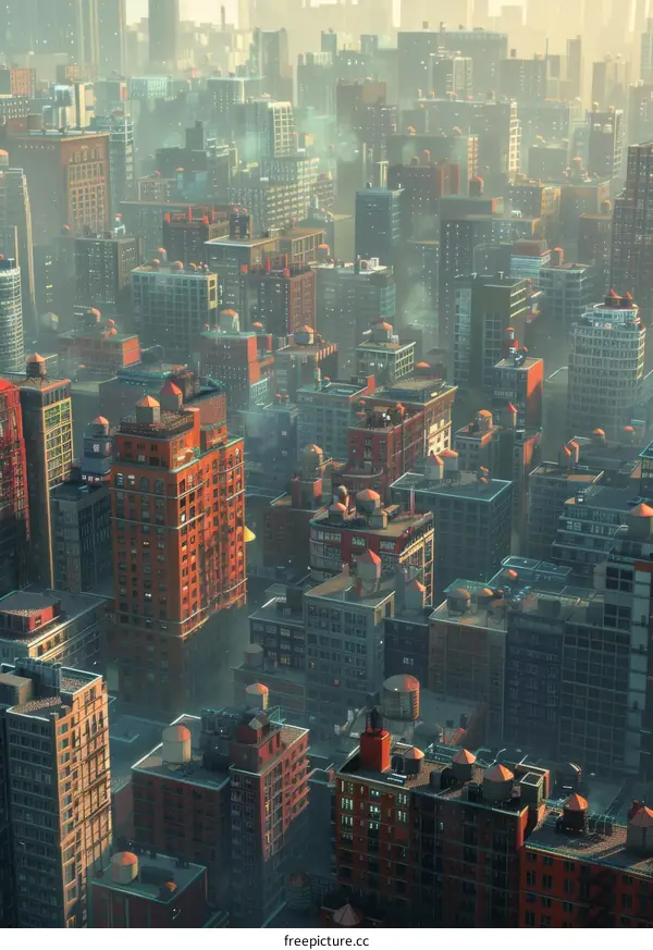 A Metropolis with Towering Structures and a Hazy Skyline