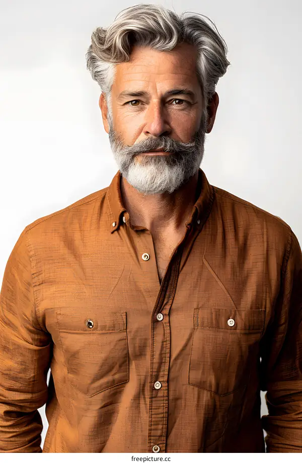 Portrait of a Man with a Beard and a Brown Shirt
