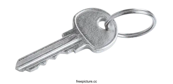 [Transparent Background PNG]Silver Key with Key Ring on White Background